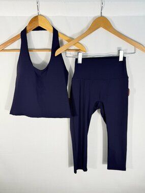 Posie Active Halter Capri Legging Set Navy Small NWT 2 Piece Pilates Workout